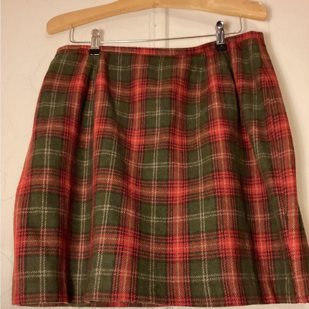 Easy Pieces Plaid Skirt size 16 Vintage 16' across Red & Green USA wool poly - Picture 3 of 8